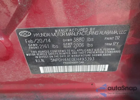 2014 Hyundai Elantra Limited из США, поврежденный, VIN 5NPDH4AE0EH493393